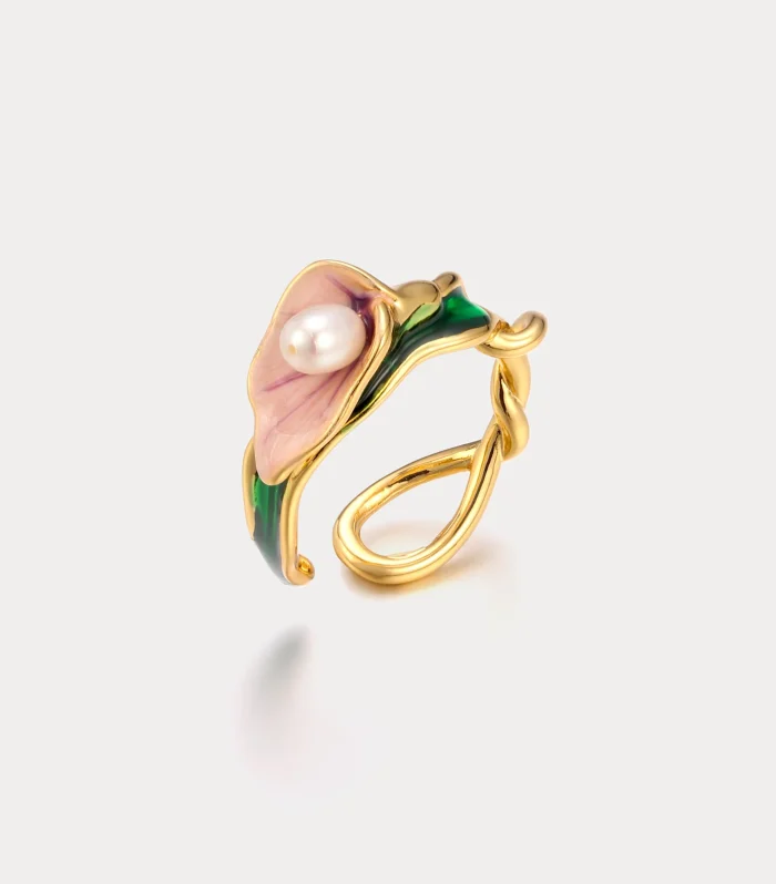 Elegant Enamel Pearl Ring